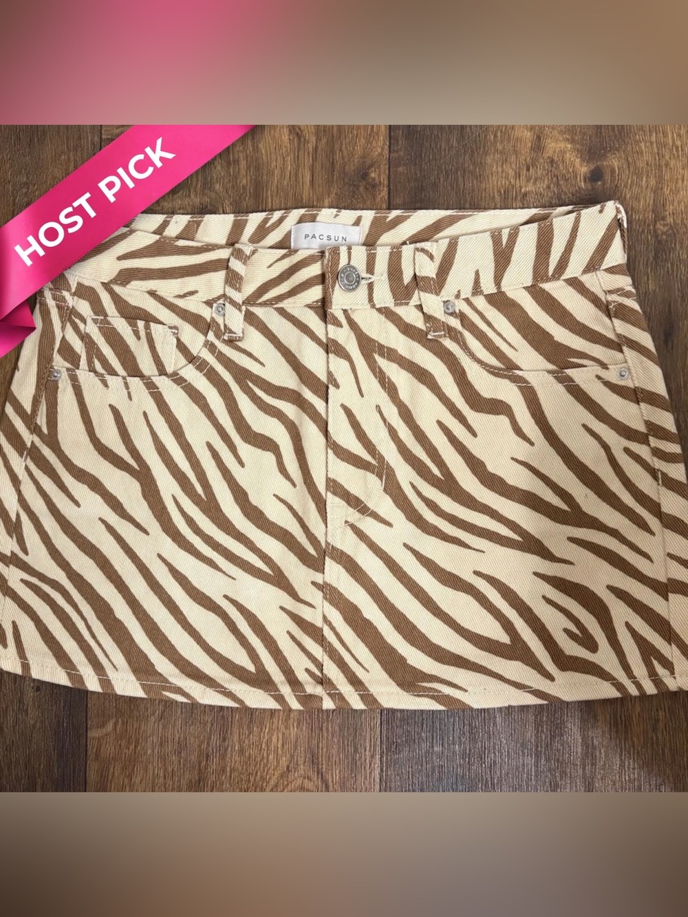 NWT PacSun Zebra Print Denim Micro Mini Skirt SZ26 Tan White Y2K 13” Length HOCO